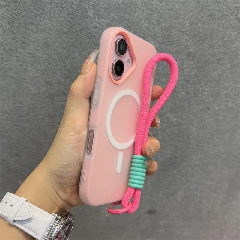 Soft With lanyard Silicone For Magsafe Case for For Iphone 17 16 15 14 Plus 13 12 11 Pro Max Wireless Charge Magnetic Cover