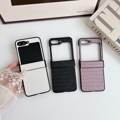 Kožené Flip Pouzdro s Texturou Krokodýlí Kůže pro Samsung Galaxy Z Flip6 Flip5 Flip4 Flip3 W24 W23 W22 Zadní Kryt s Pantem
