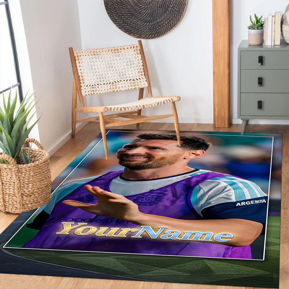 Messi 455 Personalized Name Floor Rug Office Rug Perfect for Bedrooms Study room Kitchen Balcony Antislip Carpet Office home decor Gift for Festivals
