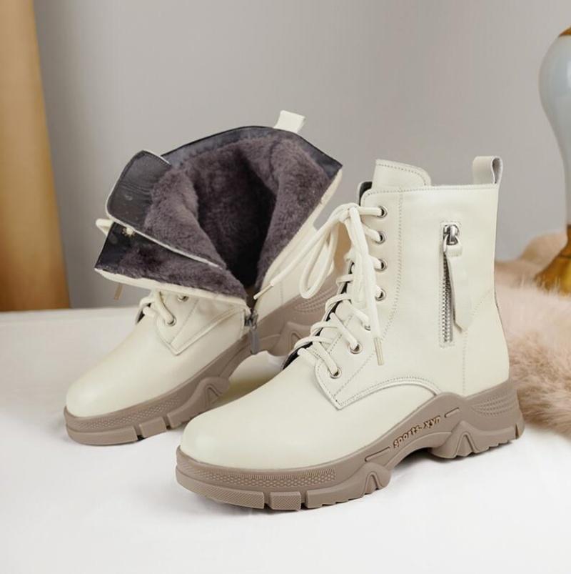 

Женские зимние ботинки из натуральной кожи 2024 года, новые нескользящие женские зимние ботинки на плоской подошве, модные теплые женские ботинки из натуральной шерсти 41