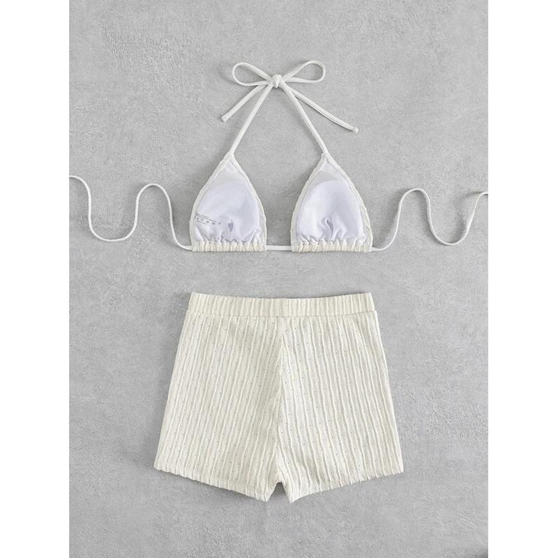 

Новый летний женский купальник однотонный сексуальный с подкладкой халтер на шнуровке с открытой спиной купальник шорты танкини пляжная одежда купальный костюм XL белый