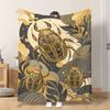 1pc Flannel Blanket Intricate Golden Insect Artwork Soft Comfortable And Warm This Nap Blanket/Sofa Blanket Is Suitable for All Se
