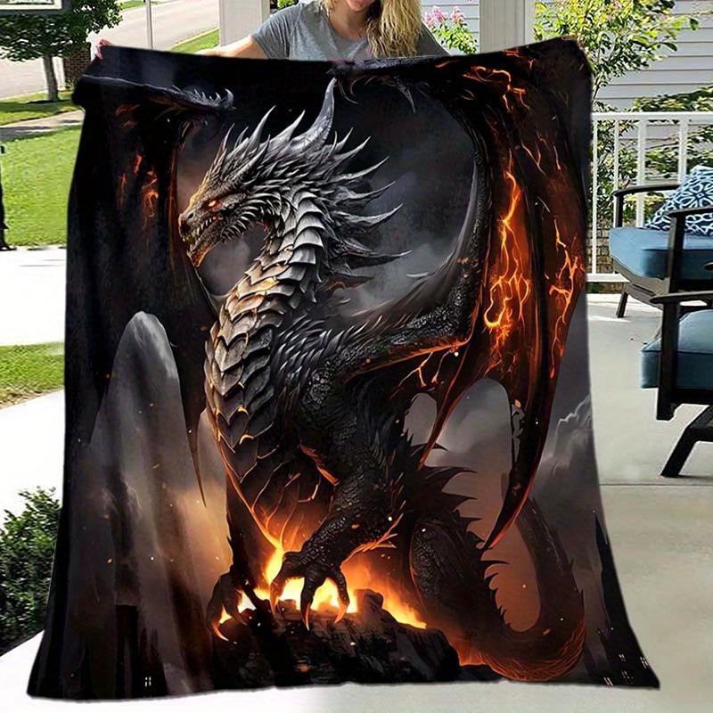 Purple Dragon Pattern Blanket Warm Flannel Blanket For Travel Camping Outdoor Picnic Blanket