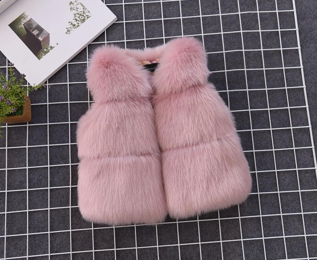 2024 Autumn and Winter Girls Clothes Children's Fur Vest Thickened Cotton Solid Color Coat Wool Fake Fur Jacket