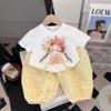 Girls Summer Casual 2 Piece Set Short Sleeve T Shirt And Plaid Pants Kids Sportswear Outfit