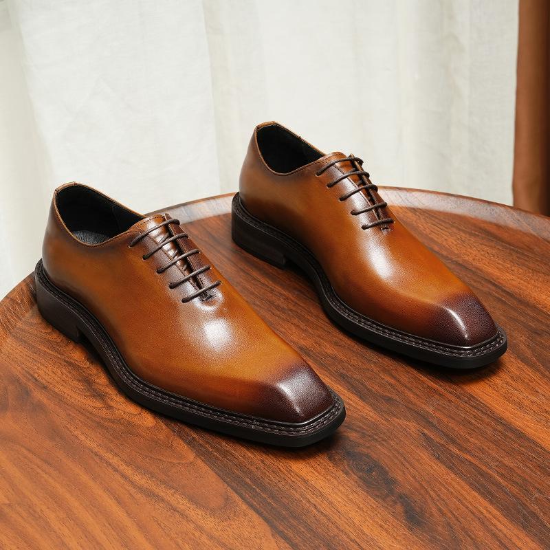 VIP Exclusive Men's Brown Leather Oxford Shoes - Summer Wedding & Business Formal Square Toe British Style