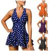 Women's Split Fashion Polka Dot Print Beach Swimsuit Long Skirt Set (2 Sets With Chest Pad Without Steel Bra)