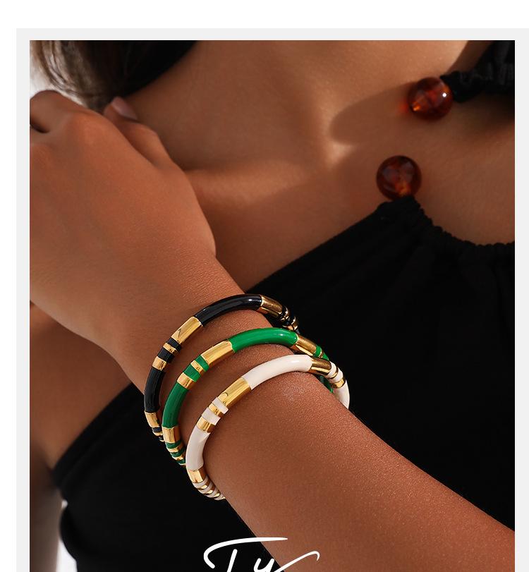 Retro Bamboo Enamel Stainless Steel Open Bangle - Women's European & American Luxury Jewelry