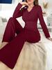 Women's Thickened Pajama Set Winter Long Sleeve Long Pants with Bow Tie Lapel Collar Home Loungewear Sleepwear