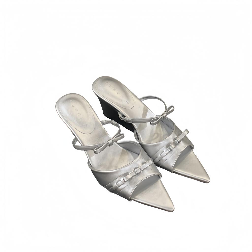 Pointed Sandals Women's 2025 Spring and Summer New Sexy Light Mouth Retro Red Wedge Heel High Heels Wedge Heel Sandals