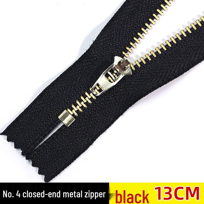 No. 4 Black Copper Zipper for Jeans, Pockets, and Bags - Self-Locking Metal Accessory