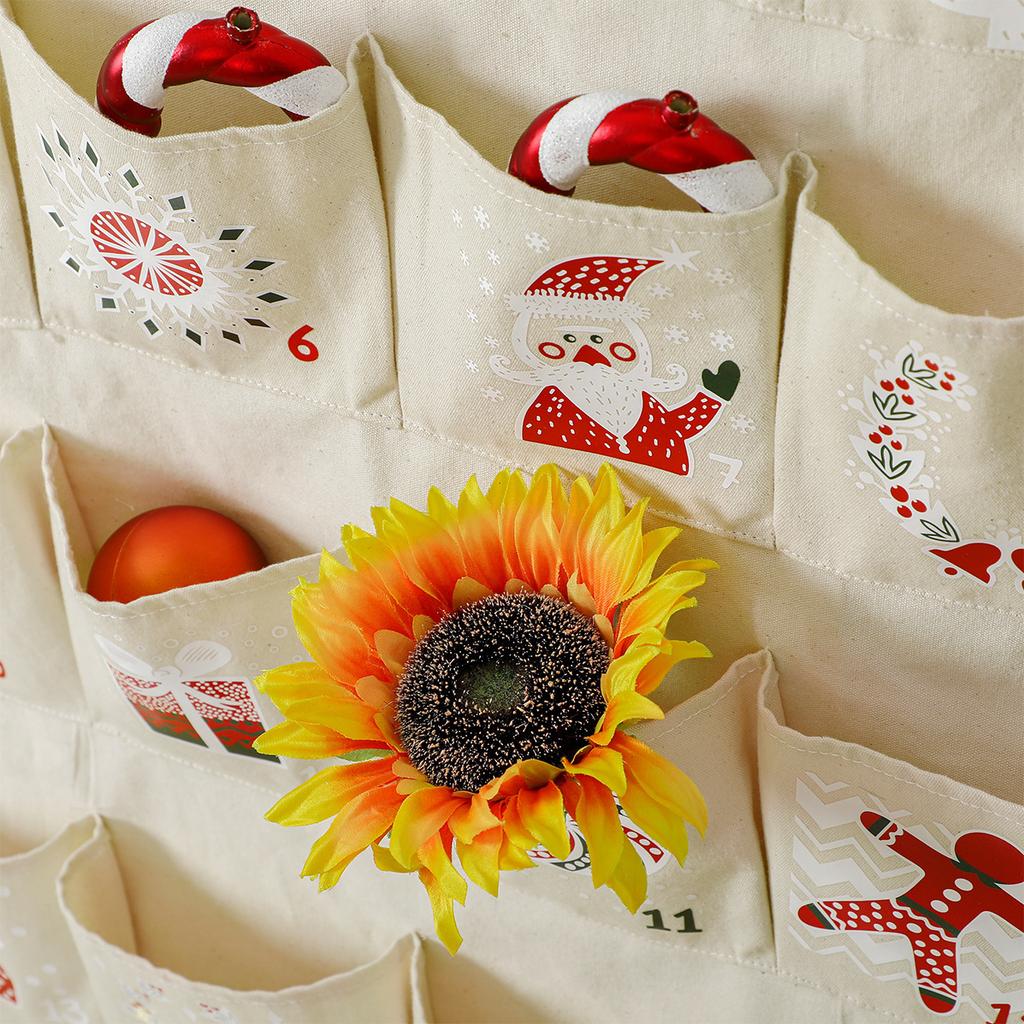 Christmas Advent Calendar Hanging Bag 24-Compartment DIY Fabric Storage Bag Christmas Decor Calendar Children's Gift Holiday De