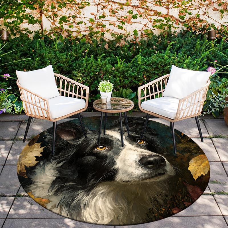 Tappeto rotondo con motivo Border Collie e Piante, Tappeto per Soggiorno Camera da Letto Sala Giochi, Tappetino Antiscivolo, Regali per le Feste e Regali di Compleanno.