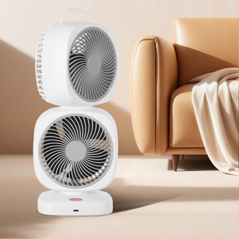 Neuer tragbarer kleiner Ventilator, doppelköpfiger, rotierender elektrischer Tischventilator, doppelschichtiger Umwälzventilator für den Haushalt