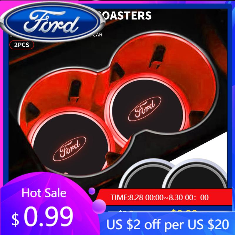 Neuer 2026 Autoaufkleber Bunter Universeller LED Auto Becherhalter RGB Licht Matte Pad Für Ford Fiesta Ranger Fusion Mondeo Mustang Transi