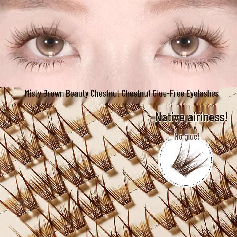 Misty Brown Coffee False Eyelashes - Glue-Free, Realistic, Large Capacity Manga Chestnut