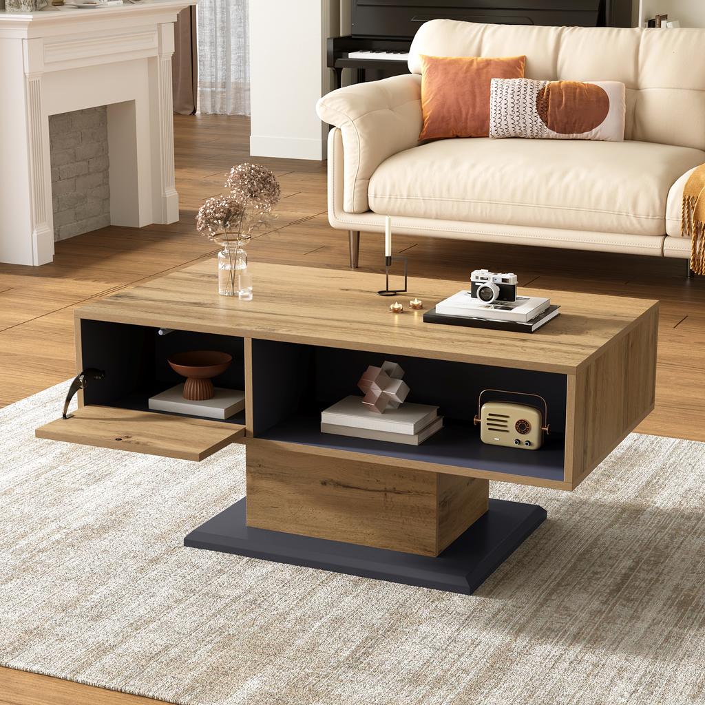 Modern Coffee Table with Double-Sided Storage, Large Compartment and Additional Interior Compartment – Versatile Living Room Table