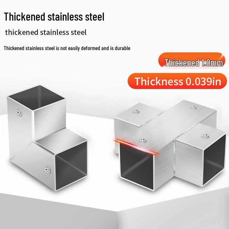 Stainless Steel Four-Way Tee Connector for Square Tubes - Weld-Free Fastener