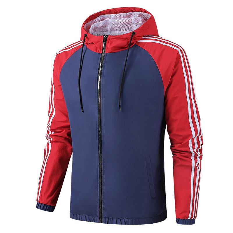 Frühlings- und Herbst-Oberbekleidung Herren Sportoberteil Lässige Drei-Streifen Kapuzen-Cardigan-Jacke Übergröße Herrenbekleidung