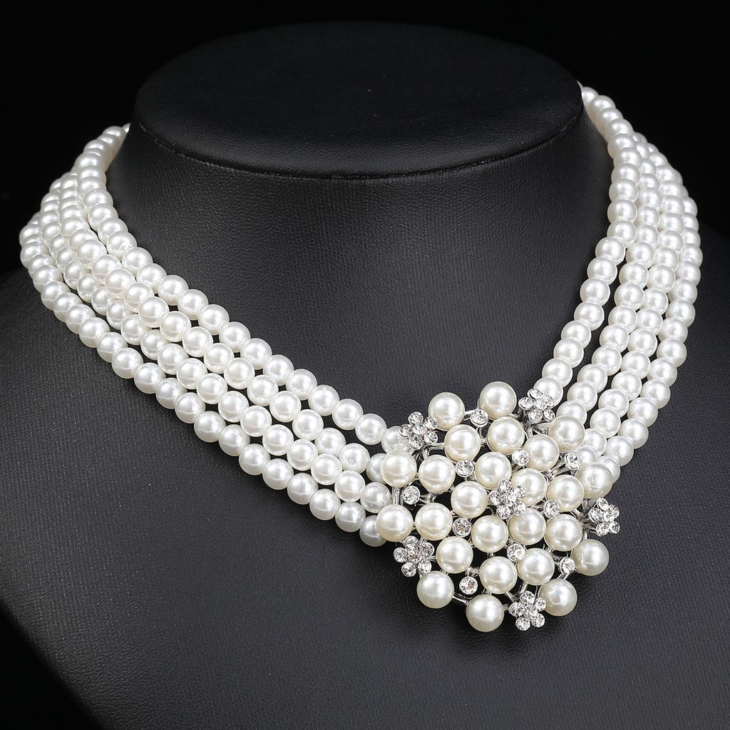 Schmuckset Damen Mehrreihige Perlenkette Ohrringe Dreiteilig Braut Hochzeitskleid Accessoires Vielseitig