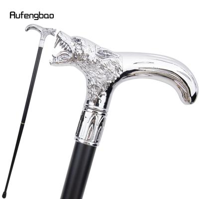 Bastone da passeggio con testa di lupo bianco che morde, moda, decorativo, da passeggio, da uomo, elegante, da cosplay, con pomello, pastorale, 92 cm