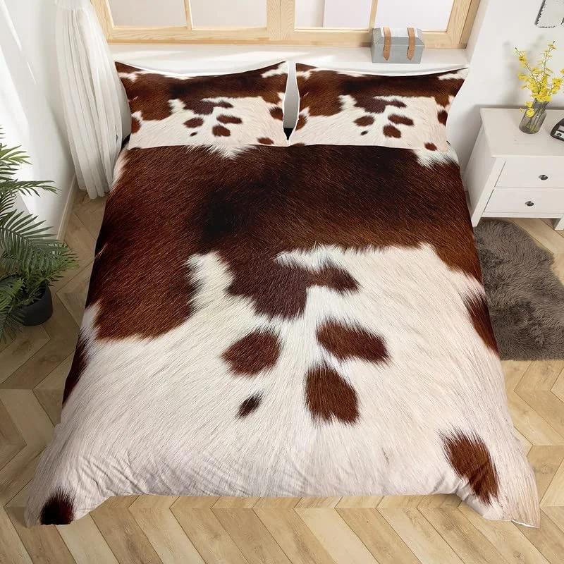 Cowhide Sunflower Duvet Cover Western Farm Animal Skin Bedding Set Microfiber Cow Fur Comforter Cover Twin For Boys Girls Room