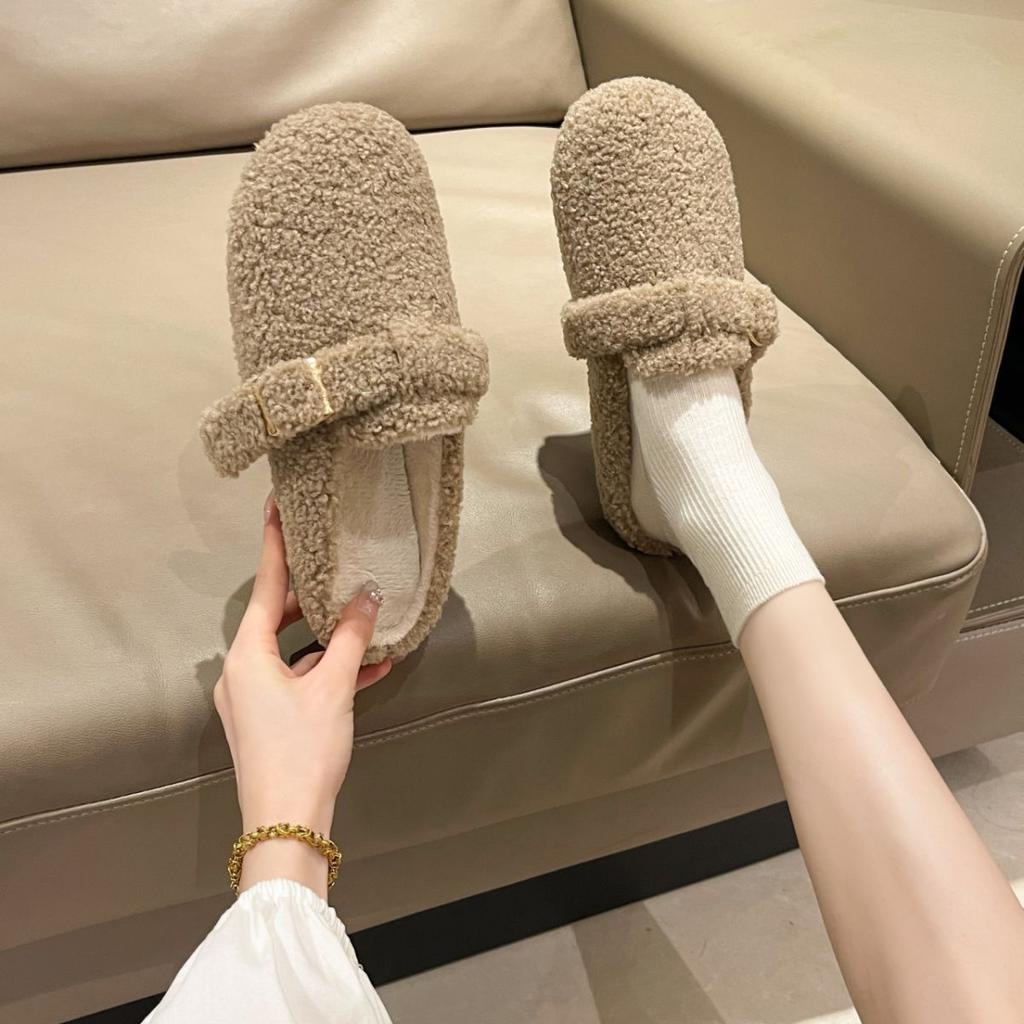 Korean version of Baotou Mao Mao slippers for women's outer wear 2025 new autumn and winter fashion cute velvet maternity cotton slippers for women