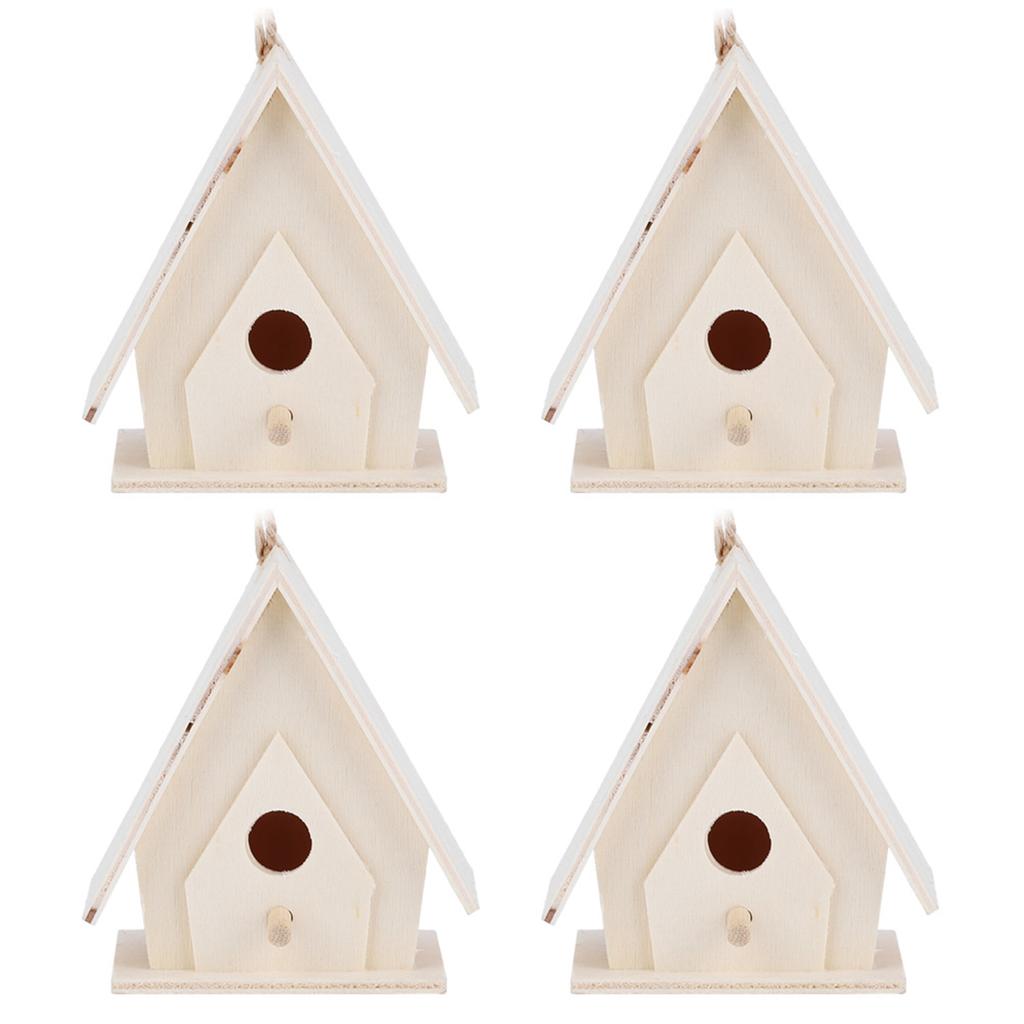4Pcs Mini Hanging Wooden Bird House Nests Cage Ornament Crafts for Garden Courtyard Decor