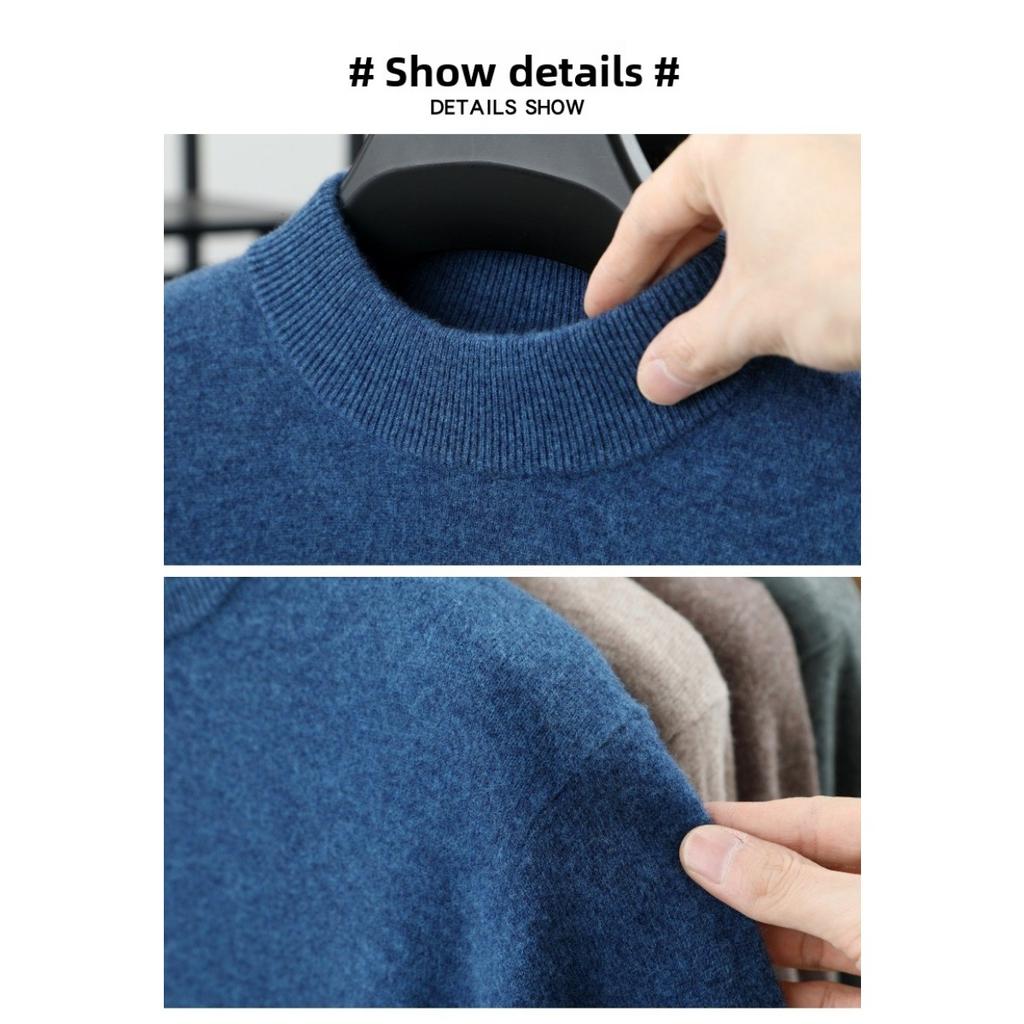 Herrenwollpullover 100 Reine Herren Herbst- und Winterpullover, Halber Stehkragen, Hochwertiges Gefühl, Lässiger Basisstrickpullover