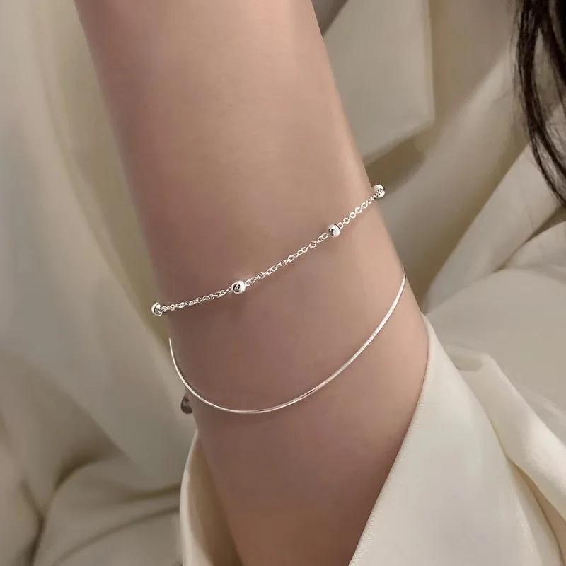 Vintage 925 Silver Bamboo Pearl Bracelet for Women Korean Style Round Bead Heart-shaped Bracelets Jewelry Birthday Gift