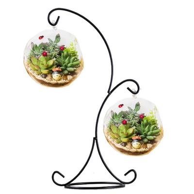 37Cm Double Hook Metal Iron Candlestick Candle Holder Plant Glass Bottle Stand