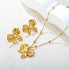 Delicate Pearl Necklace Earrings Set Butterfly Love Shell Pendant Necklace Stainless Steel Jewelry Set Women