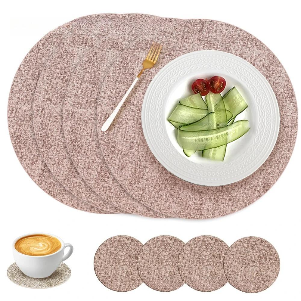 Round Placemats Set of 4 with 4 coasters  for Dining Table Heat-Resistant Non-Slip Washable Waterproof Coffee Mats,Place Mats