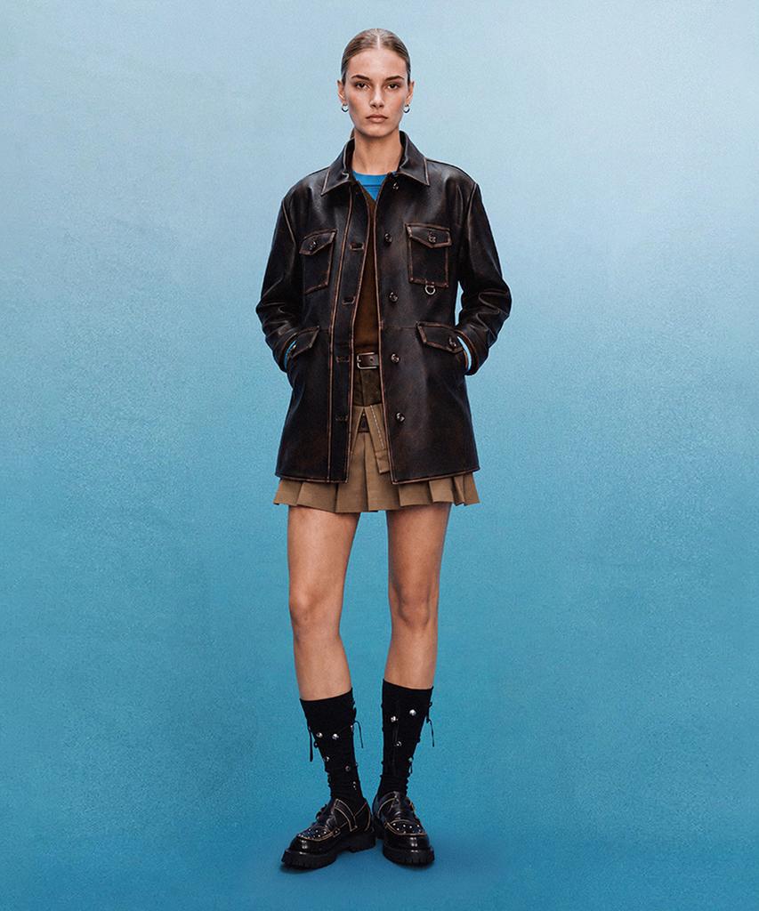 ADSB ANDERSSON BELL Fur Collar Field Leather Jacket (Brown)