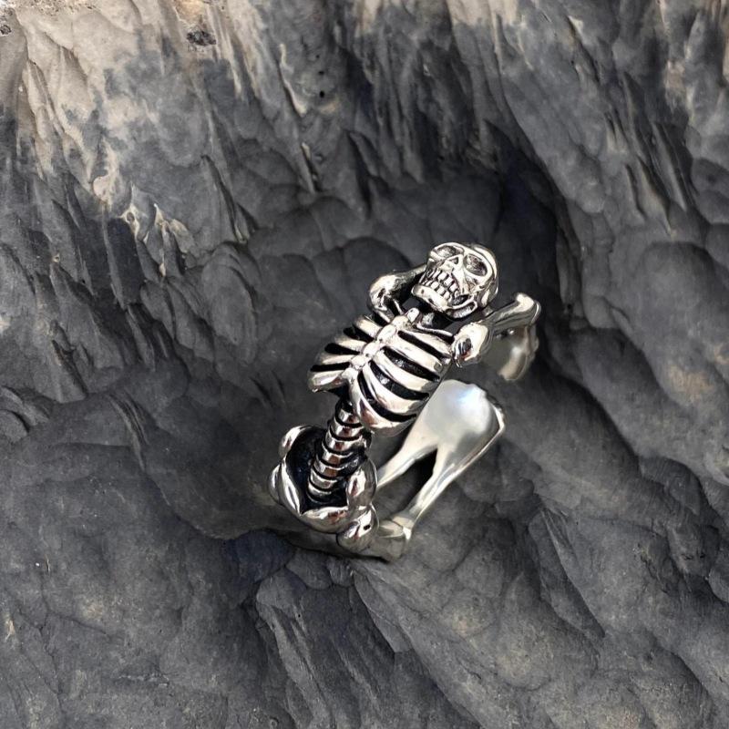 Vintage Skeleton Skeleton Open Ring Punk Dark Series Coldness Men and Women Versatile Silver Ring