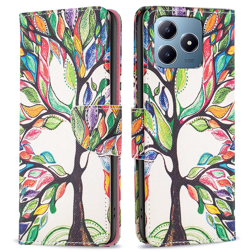 

For Realme Note 60x 4G/C63 4G/C61 4G Case Pattern PU Leather Phone Cover Card Slots Folding Stand Life Tree