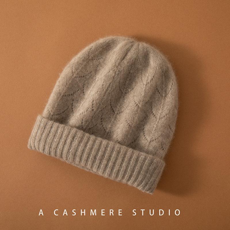 Autumn and Winter Cashmere Hat Women's Hollow Double-layer Casual Ear Protection To Show the Face, Small Wool Knitted Pile Hat Worn On Both Sides