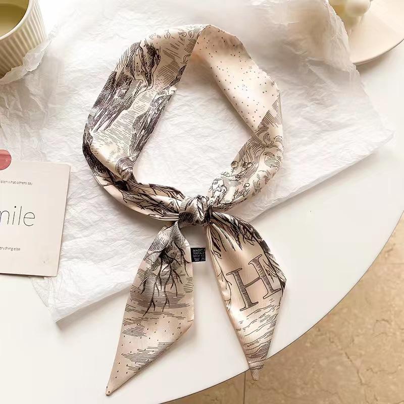 Small White And Tender Green Silk Scarf For Women, Thin Streamer, Headband, Hair Tie, Bag Decoration Long