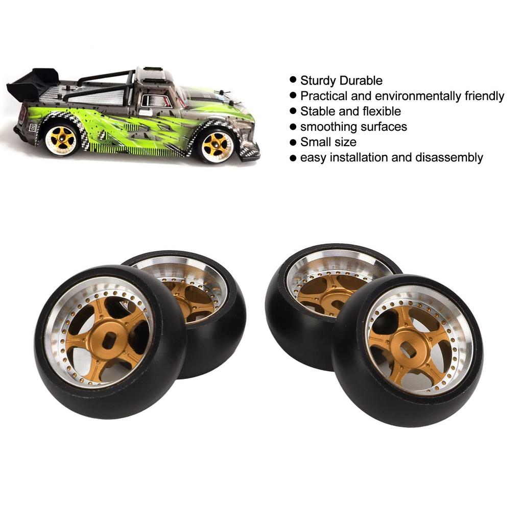 Acogedor RC Drift Tires for K969, K989, and P929 128 RC Cars, Hard Plastic Tires with Aluminum Alloy Wheel Rims, High Wear Resistance and Strong
