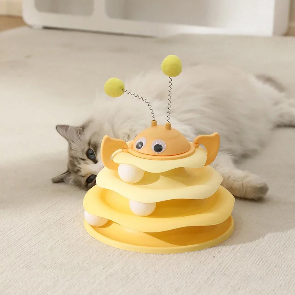 Plastic Cat Toy Turntable Top Swinging Ball Three Layer Track Cat Swinging Teasing Toy Pet Playtime Detachable