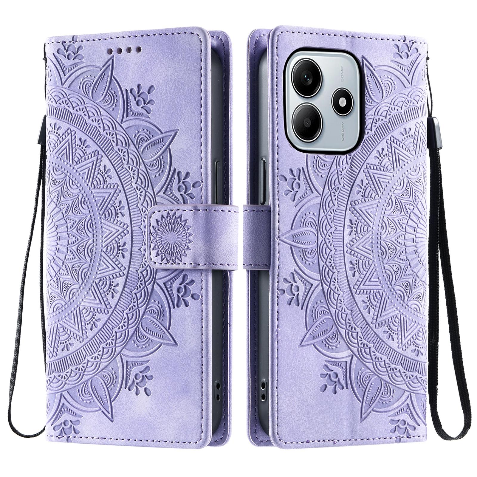 

Для Xiaomi Redmi Note 14 4G (164,84 мм) Чохол з тисненням Тотем, шкіряний гаманець з покриттям soft-touch для телефону Purple