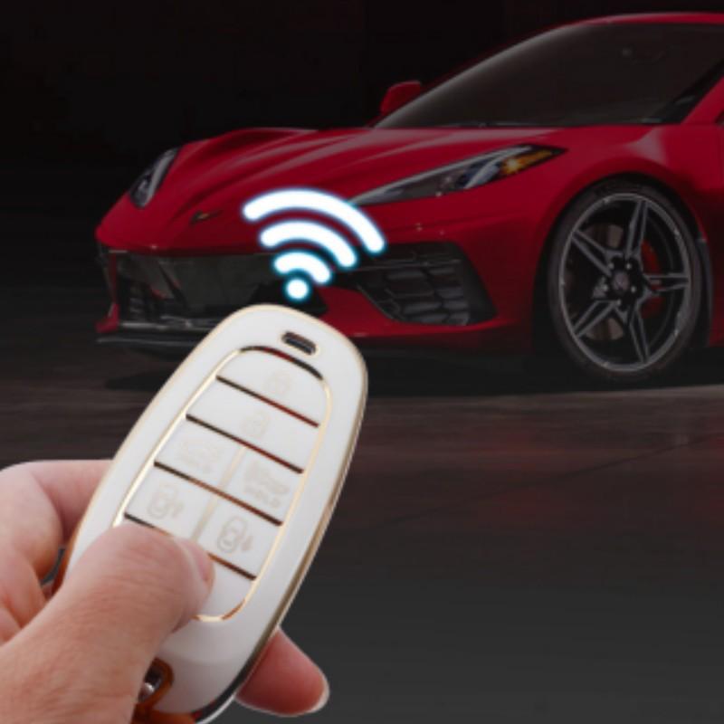 4/5/6/7 Buttons Gold Edge TPU Remote Key Fob Case Cover for 2020-2021 Hyundai Sonata Nexo DN8 Santa Fe TM Tucson NX4 Staria Ioniq