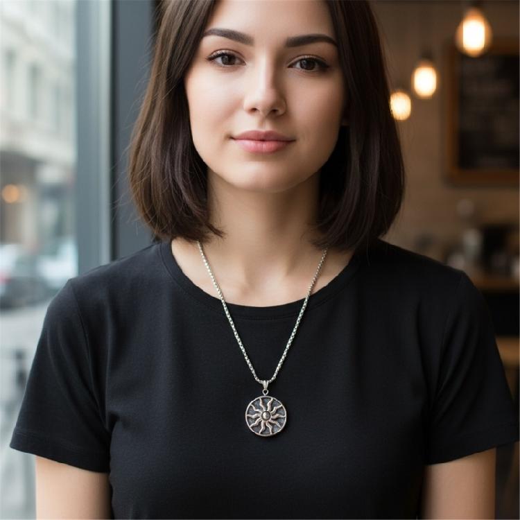 Dark Aesthetic Sun Pendant Necklace Stainless Steel Gothic Chain Jewelry Party Wear Everyday Fashion Statement Necklaces