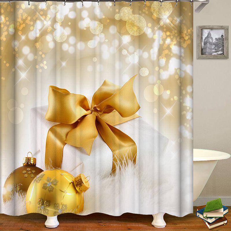 Festive Christmas Gift Boxes In Snow Shower Curtain Waterproof Fabric With Hooks