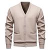 Autumn Winter Men's V-Neck Sweatercoat Casual Knit Cardigan Solid Color Single Breasted Thick Fleece Warm Knitted Sweater Jacket