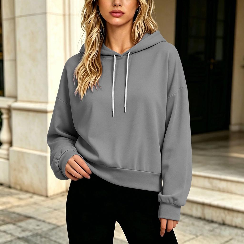 Women's Color Long Sleeve Hooded Sweatshirt Casual Top
