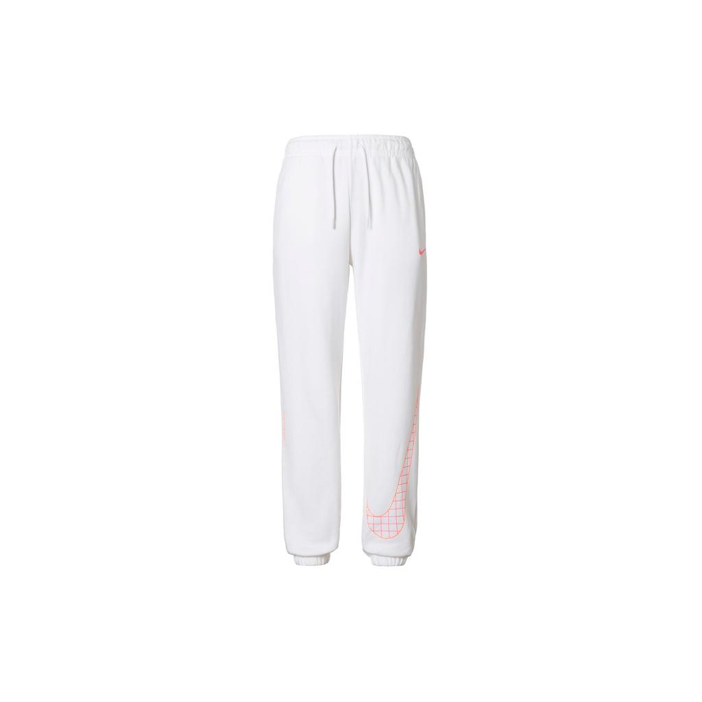 Nike Logo Print Cuffed Fleece Casual Pants Women Bottoms White DO6956-100