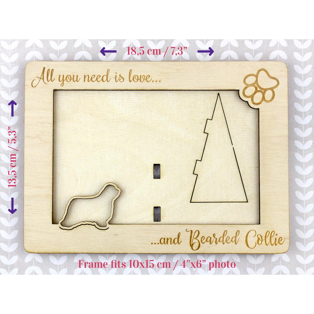 Bearded Collie, Highland Collie, Mountain Collie - Photo frame, engraved wooden frame, a lovely gadget for the dog lover by Art-Dog