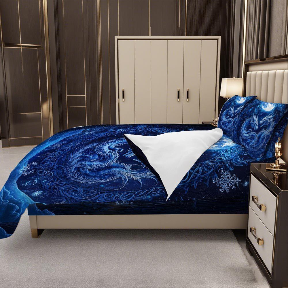 Lifesmells 2/3 st Fantasy Drake Måne Påslakan Set Drake Måne Sängöverkast Set Mystiskt och Elegant Sängkläder Set