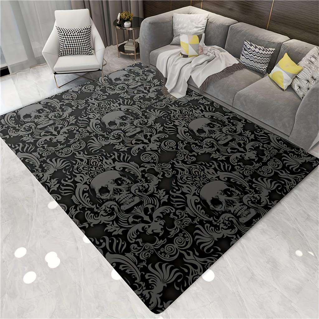 1pc Gothic Skull Rug - Ultra Soft Non-Slip Floor Mat for Living Room Bedroom Playroom, Anti-Fatigue Home Decor